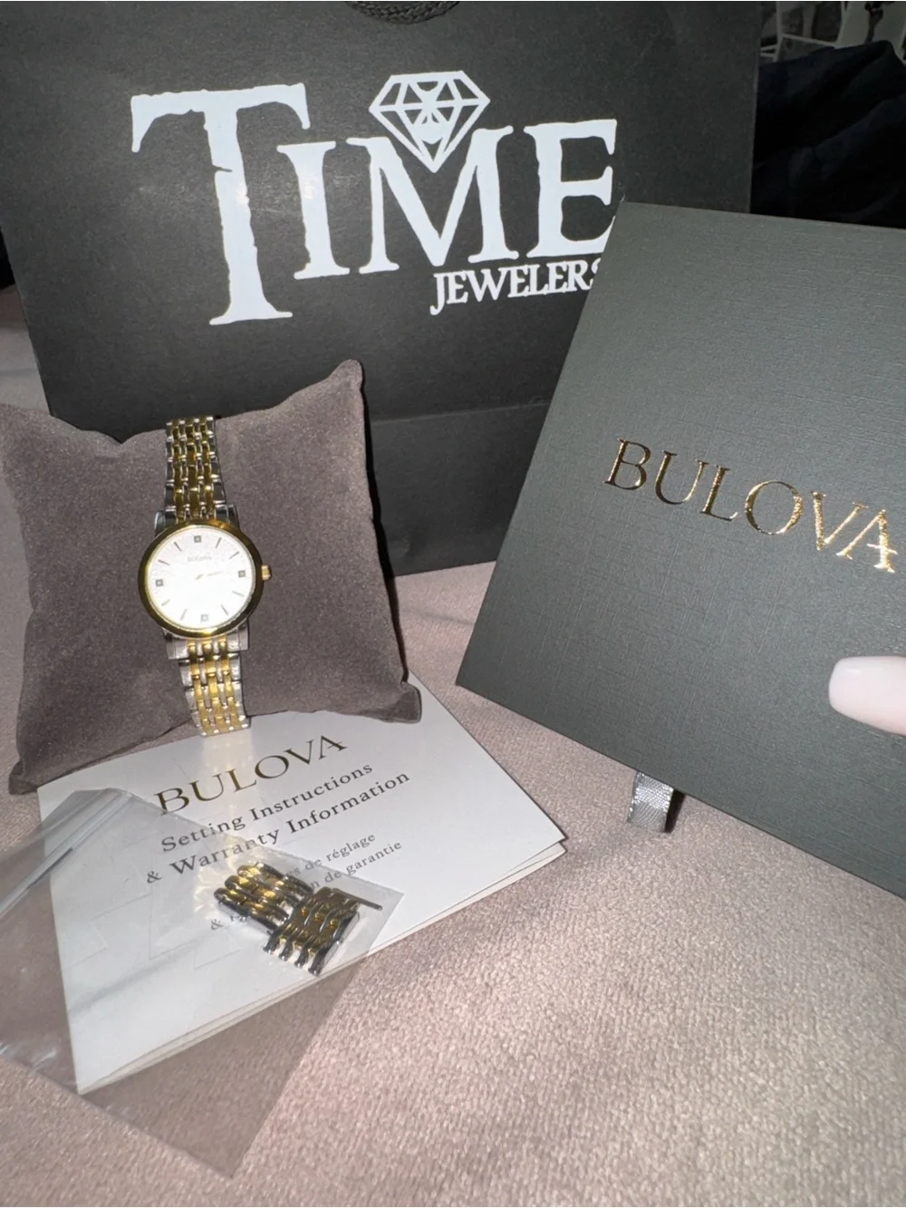 Bulova Two-Tone Gold and Silver Bracelet Watch with White Dial - Picture 4 of 4